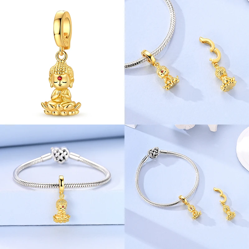 2026 New 925 Sterling Silver Golden Buddha Universal Buckle Charms Pendant Fit 3mm Bracelet DIY Women Birthday Jewelry Gifts