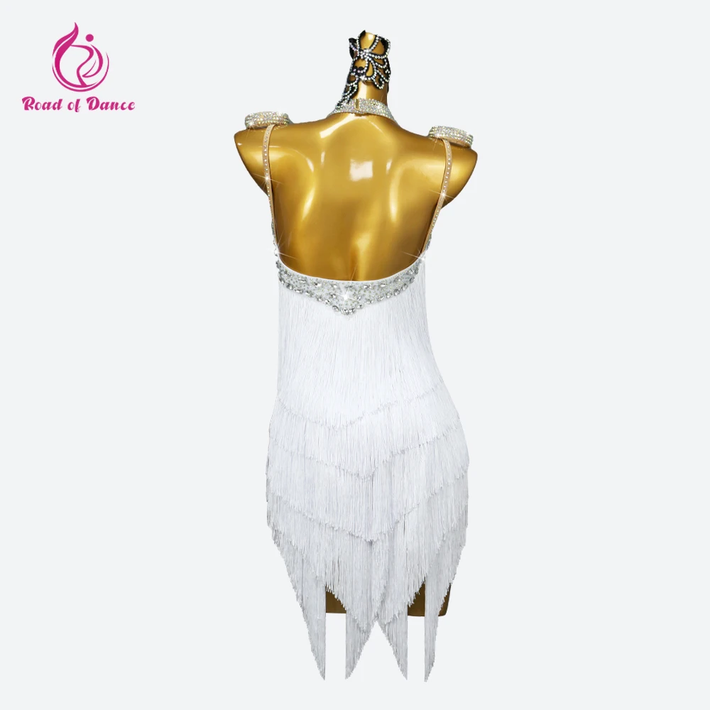 2026 Latin Dance Costume Women\'s White Line Prom Evening Sports Party Dress Elegant Girl Suit Samba Outfit Stage Fringe Clothing