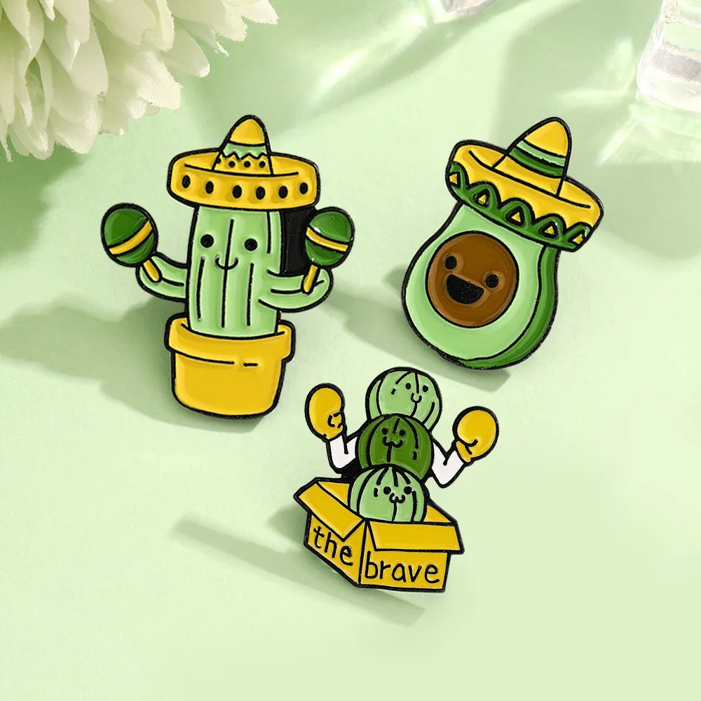 Alfileres esmaltados de aguacate y planta en maceta creativa, broche de Metal de Cactus bonito de dibujos animados, insignia, solapa, ropa, mochila, accesorios, regalo de joyería