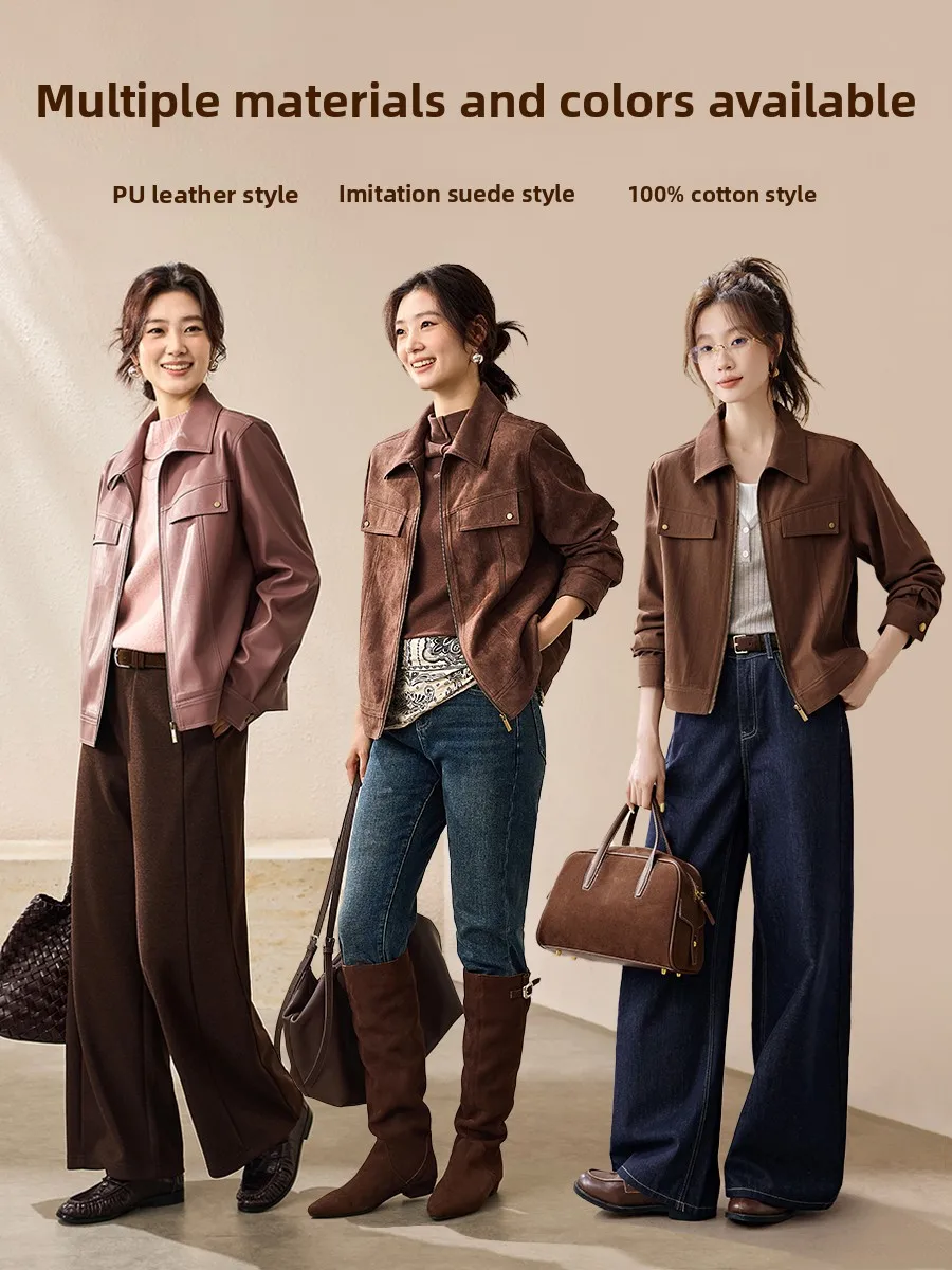 Moderne rétro Waed coton vêtements de travail en cuir Jaet ort décontracté Sle vêtements d'extérieur pour femmes automne 2025 nouveauté