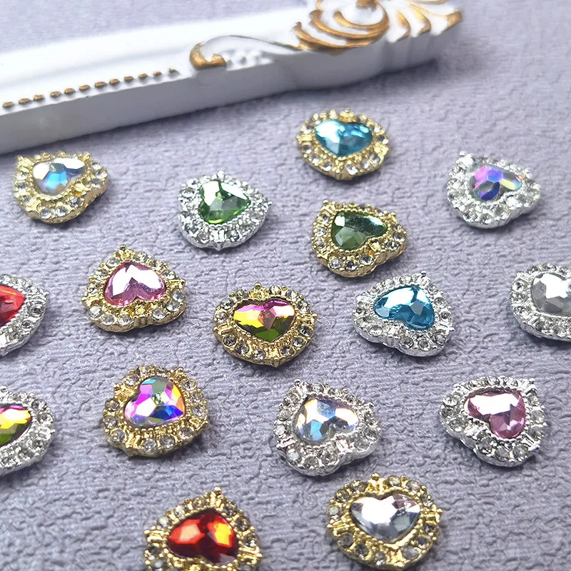 5Pcs Luxury Nail Art Crystal Rhinestones 11x12mm Heart Shaped Designs Charms Jewelry For Nails 3D Manicure Sparkle Decals