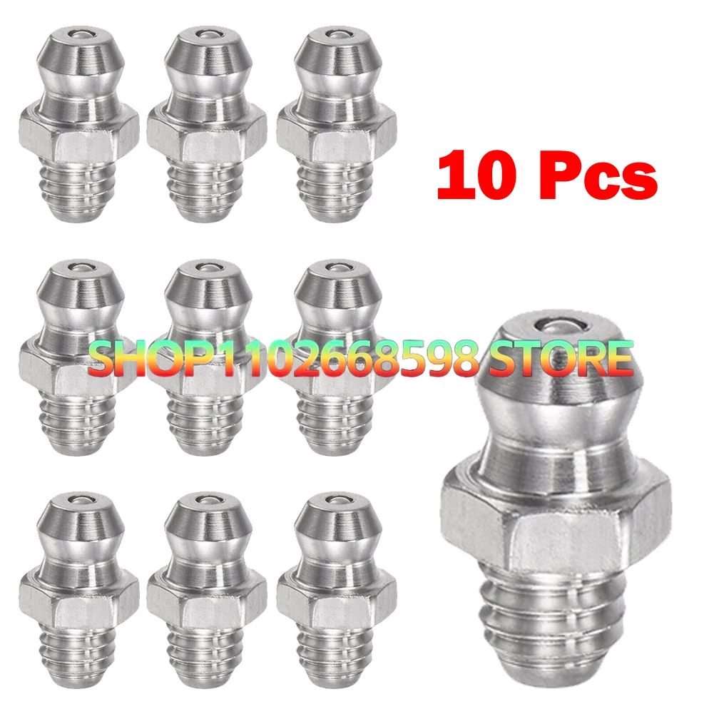 Thread Grease Nozzle Connection 201 Stainless Steel Grease Nipples 10 Pcs Straight Hydraulic Grease Fitting M6For Bearing