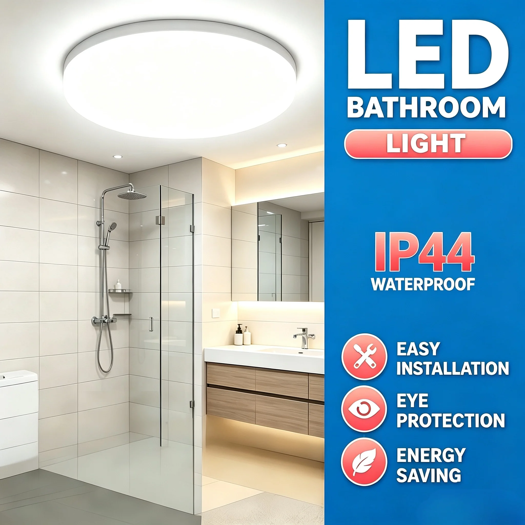 Bathroom Light LED Ceiling Lamp AC85-265V IP44 Led Panel for Living Room kitchen Indoor Lighting 20W 30W 40W 50W Ceiling Lamp