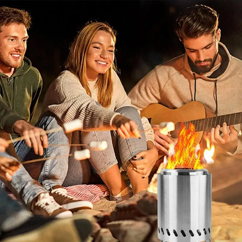 Indoor Stove For Heat 360-degree Spiral Airflow Portable Camping Stove Stainless Survival Stove Outdoor Includes Cloth Bag