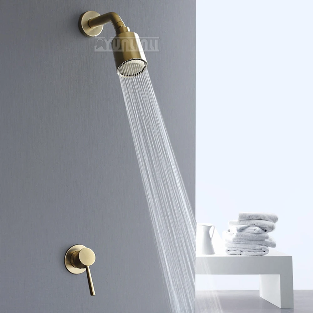 Hidden Bathroom Shower Faucet Sets Brass Round Wall Mounted Rainfall Head Hotel Hot and Cold Water Taps Hidden Shower System