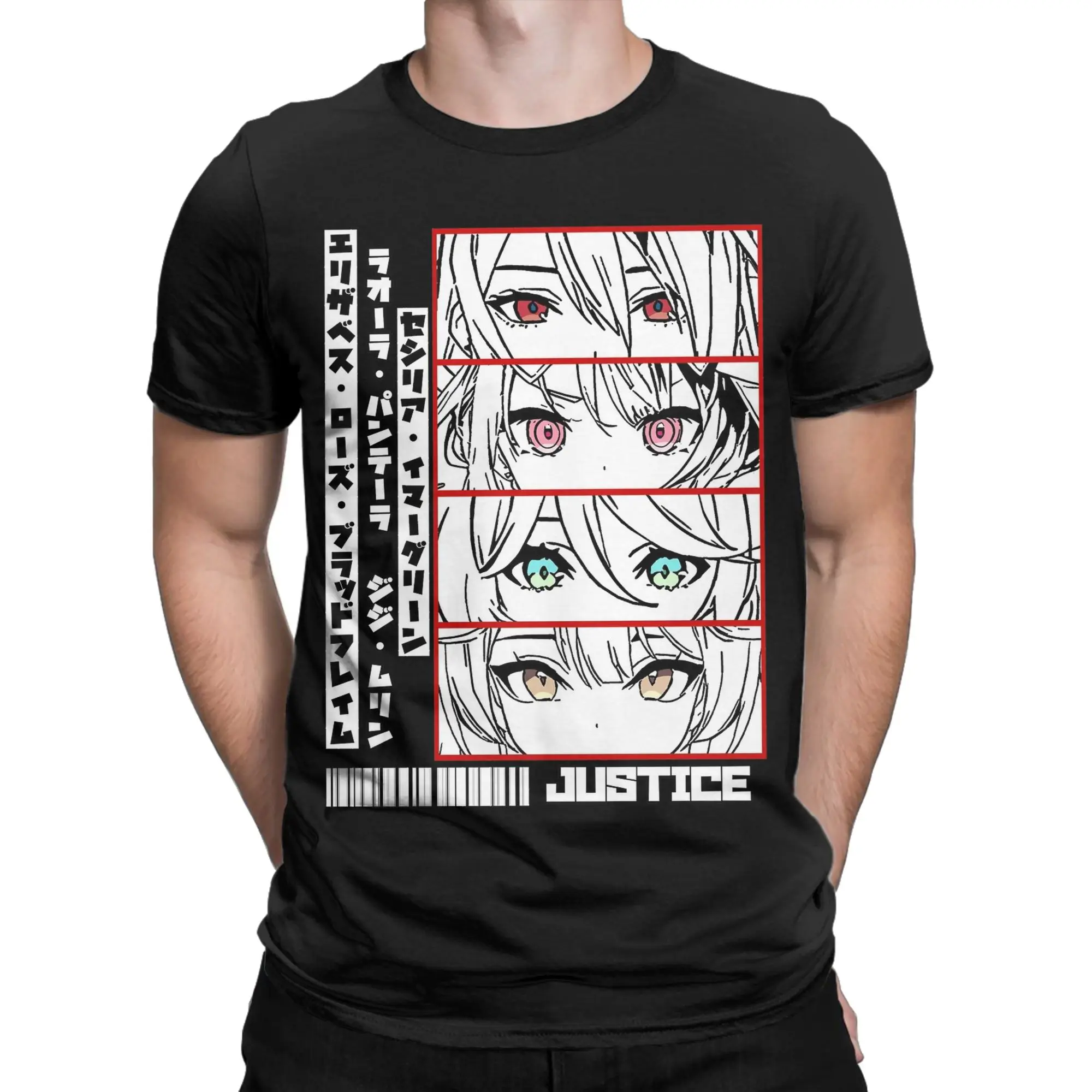 Men Holo Justice Panel Hololive T Shirts  Cotton Tops Leisure Short Sleeve Round Neck Tee Shirt Gift T-Shirt