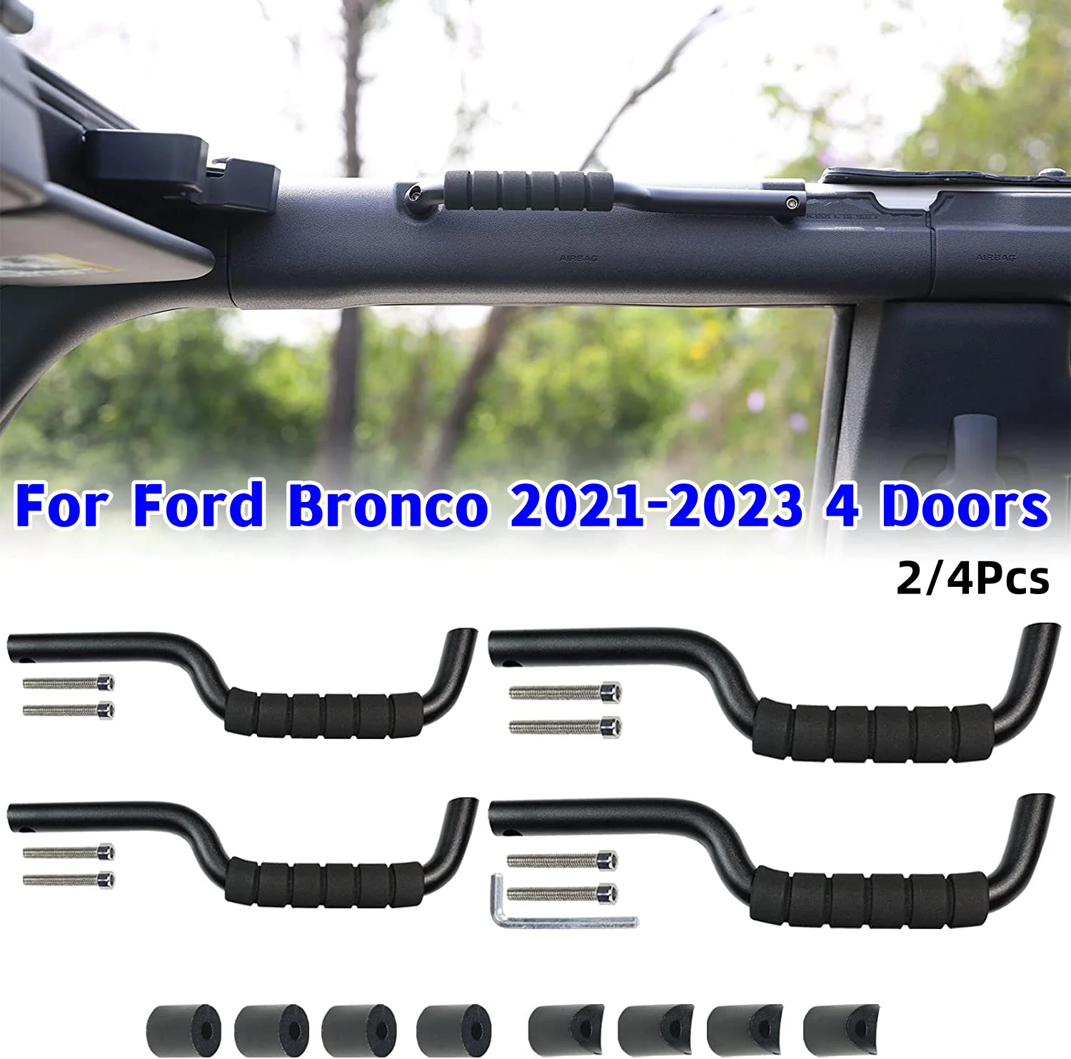 

2/4 Pcs Car Front & Rear Roll Bar Grab Handles Black Grip Handle Interior Accessories For Ford Bronco 2021-2023 4 Doors