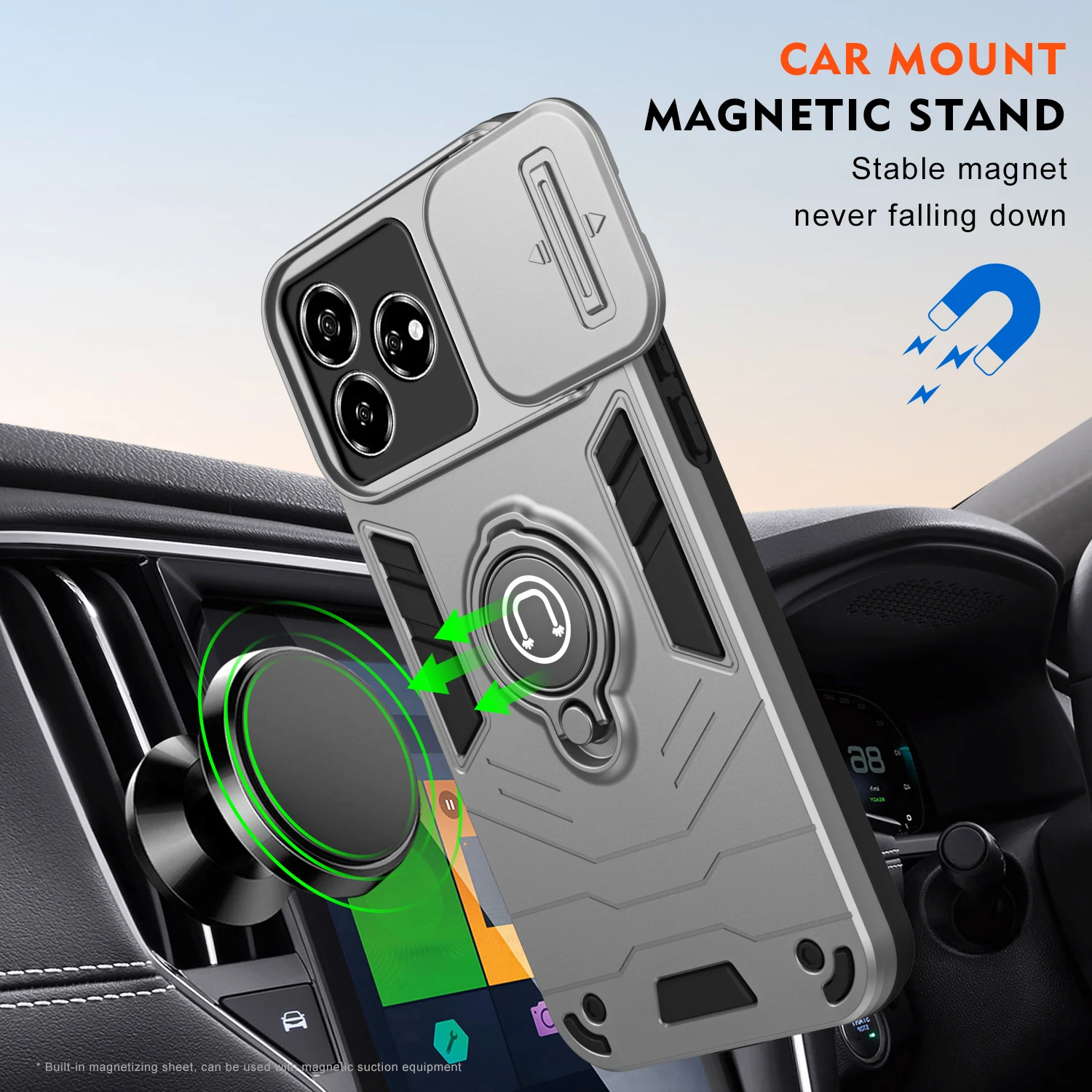 For ZTE Blade A56 Sliding Window Metal Finger Holder Case for ZTE Axon 60 Lite 60 Shockproof Armor Protect Cover view 3
