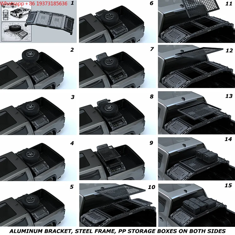 For Multifunctional Integrated Gantry Adjustable Truck Bed Rack Spare Tire Carrier for JEEP BYD FORD RAM Tundra RANGER