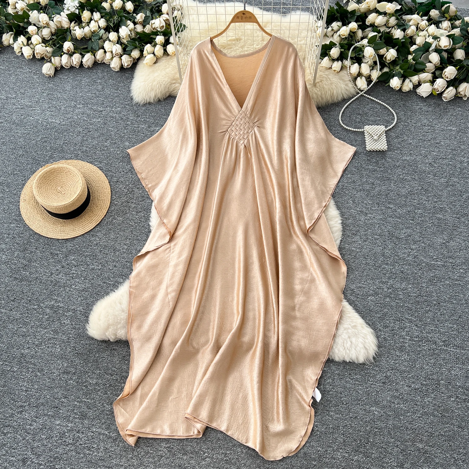 Chic vintage sexy scollo a V sciolto fata estate donna Boho vestito estivo abbigliamento donna abito lungo