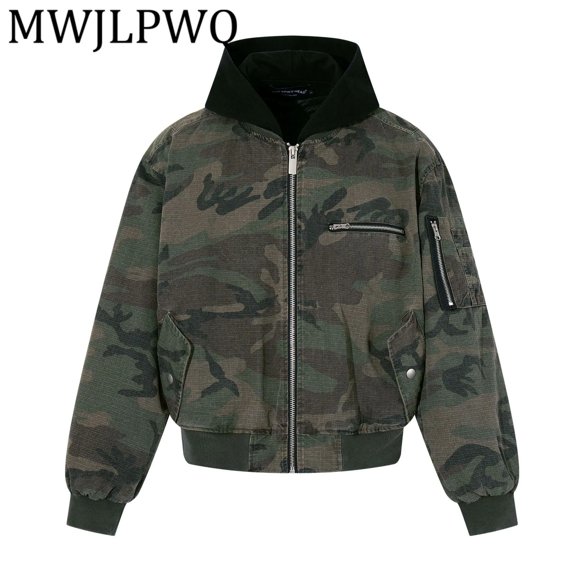 

MWJLPWQ Мужская одежда 2025, зимнее камуфляжное стеганое пальто, американский мотоциклетный стиль, искусственные двухсекционные бейсбольные хлопковые топы 21736