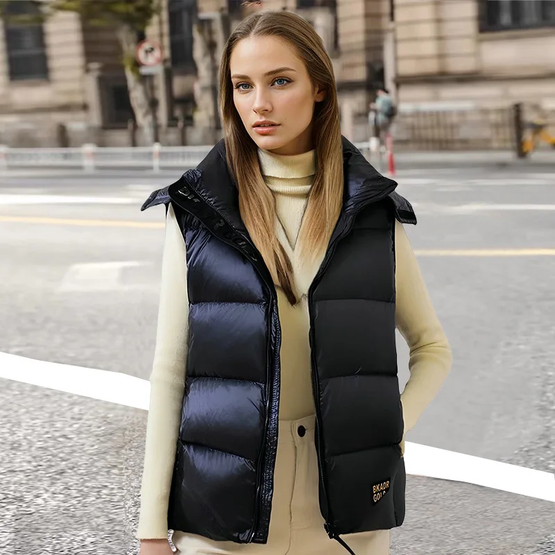 Gilet en duvet de canard blanc pour femme, veste d'hiver sans manches à capuche, gilet en plumes de canard dвухсто declaraняя (13)ка