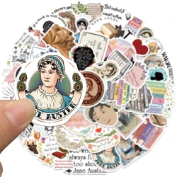 50PCS Famous Writer Jane Austen Vinyl Waterproof Stickers Decals for Water Bottle Laptop Skateboard Scrapbook Luggage Kids Toy