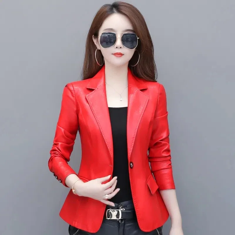 New Women\'s Leather Jacket 2023 Spring Motorcycle Leather Jacket Women Leather Suit Female Short Jacket Blazer Outerwear M-5XL