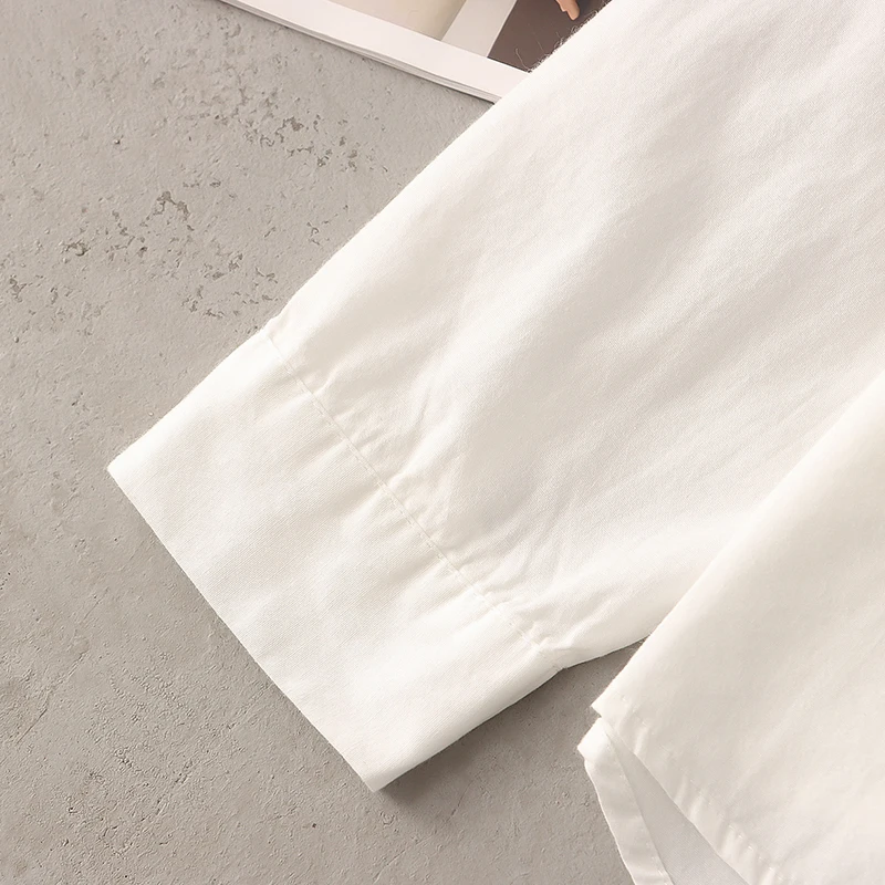 Outono dos desenhos animados menina bordado peter pan colarinho blusa topos roupas femininas camisa branca de manga comprida camisas e blusas de algodão u361