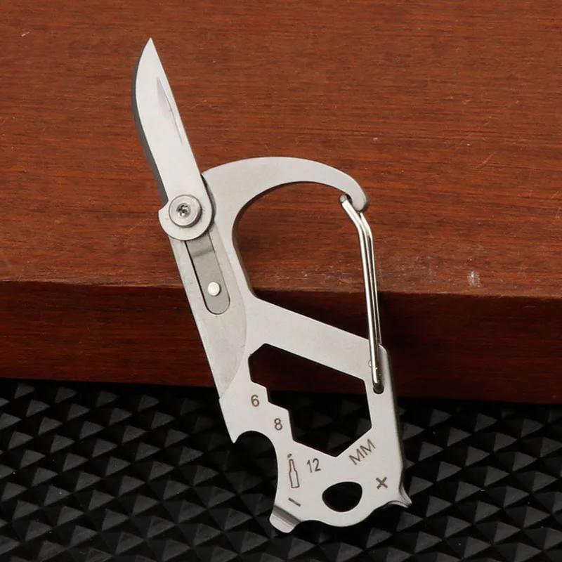 Multi Functional Keychain Folding Knife Stainless Steel Portable Buckle Outdoor Self-defense Keychain Mountain Climbing Buckle