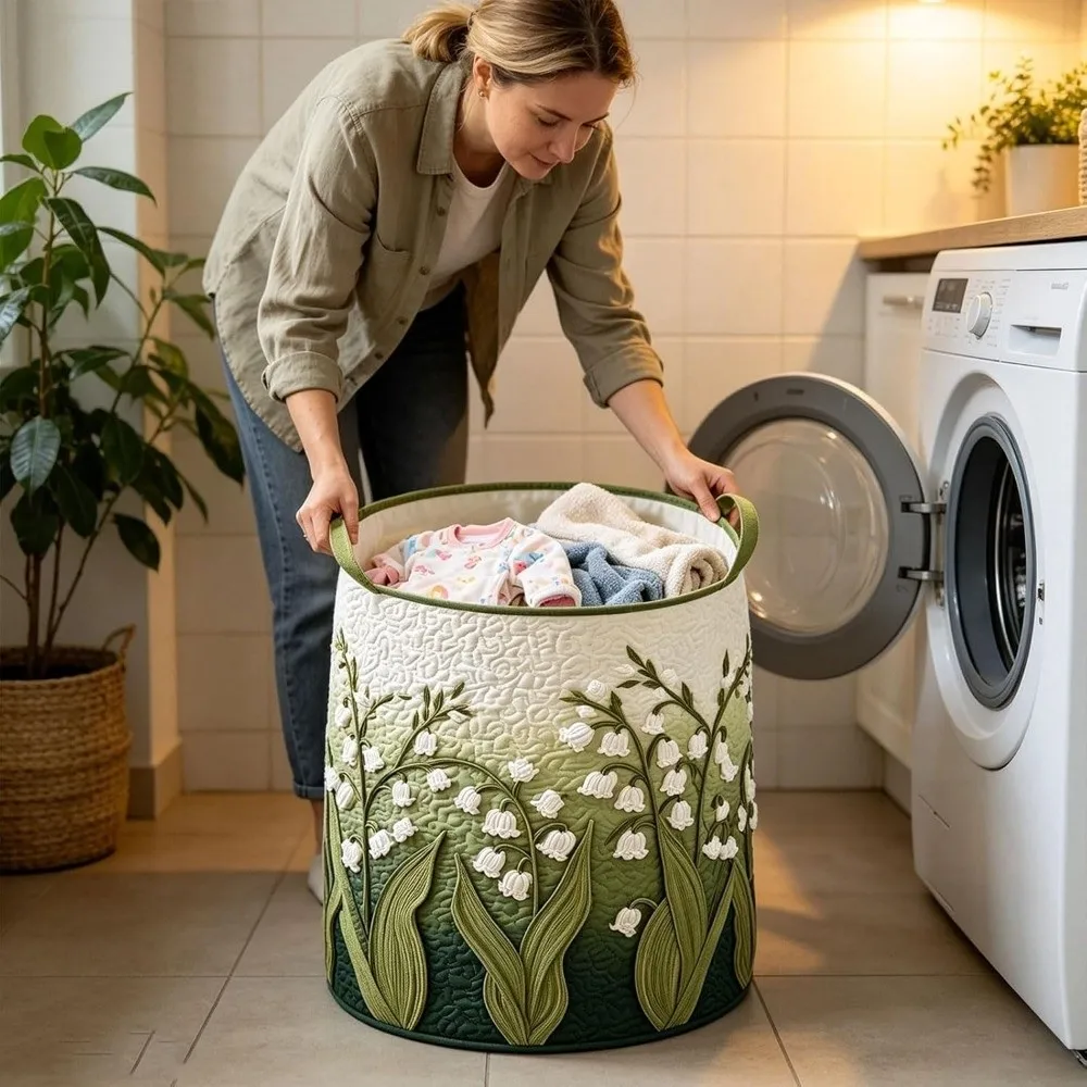 New Boho Quilted Laundry Basket Large Capacity with Handles Laundry Hamper Soft Floral Fabric Storage Basket Home Decor