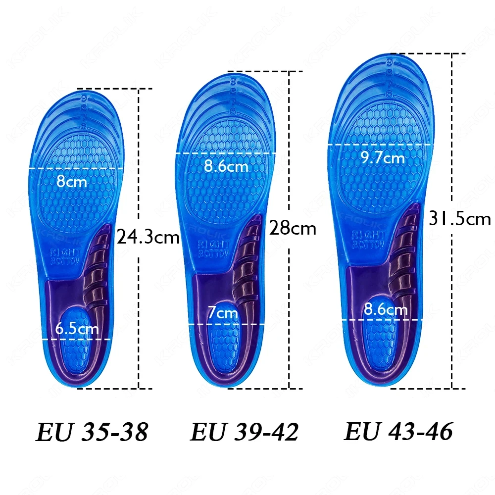 VTHRA Silica Gel Sport Insole Men Women Arch Support Insole Elastic Gel Silica Sport Running Shoe Pad Size 35-46 Orthotic Unisex