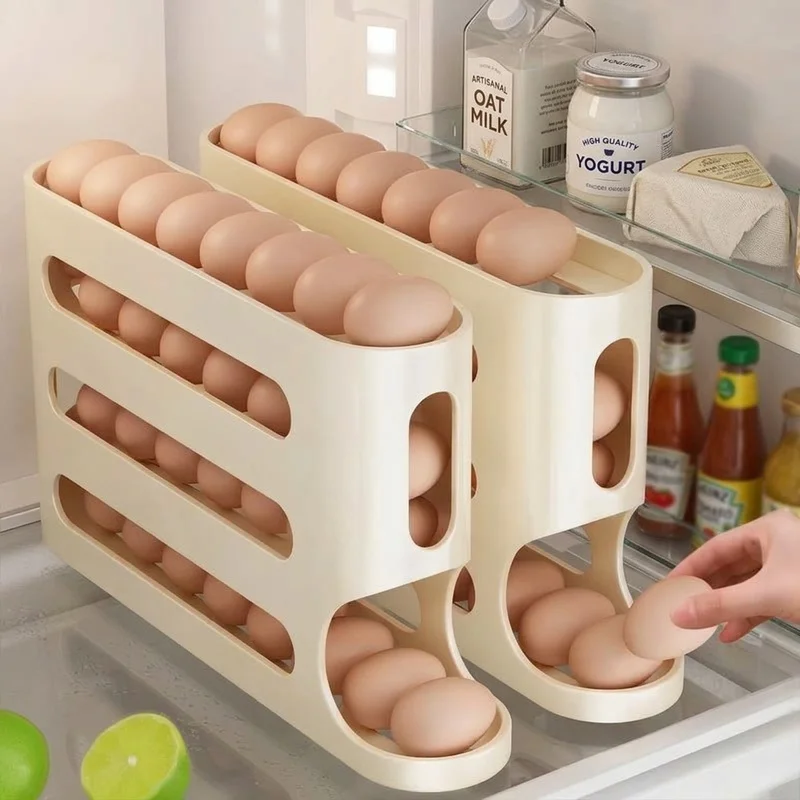 2-4 Layer Refrigerator Egg Holder, Sliding Automatic Rolling Egg Dispenser, Ladder Style Large Capacity Fridge Storage Organizer