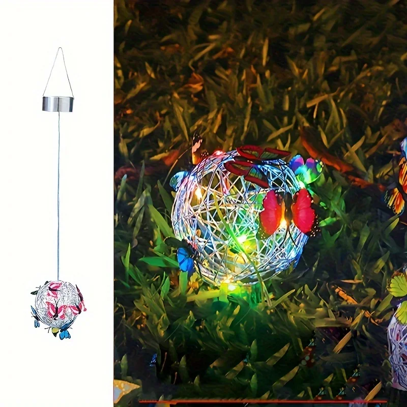 Solar-Powered Butterfly Ball Lantern, Outdoor Hanging LED Light, Plastic Solar Charging, Decorative Garden Light Sun lamp Psd
