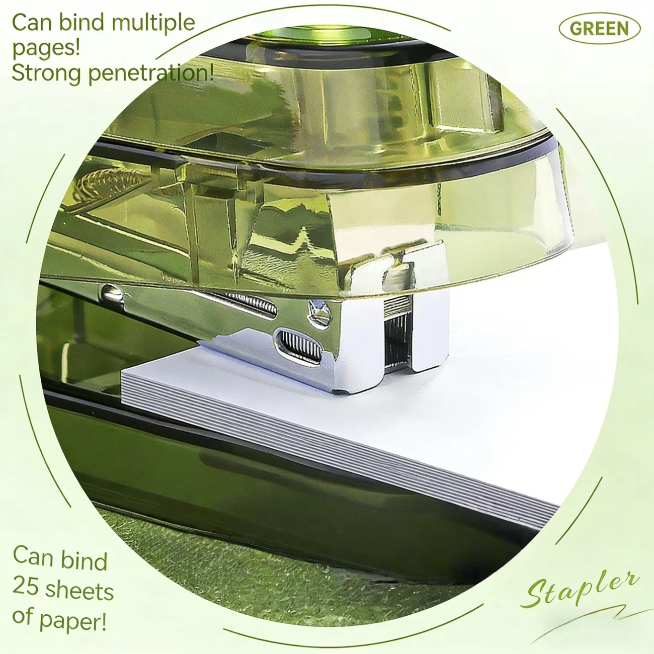 360 Degree Rotatable Stapler, Transparent Desktop Stapler, 25‑Sheet Capacity for School Office Stationery