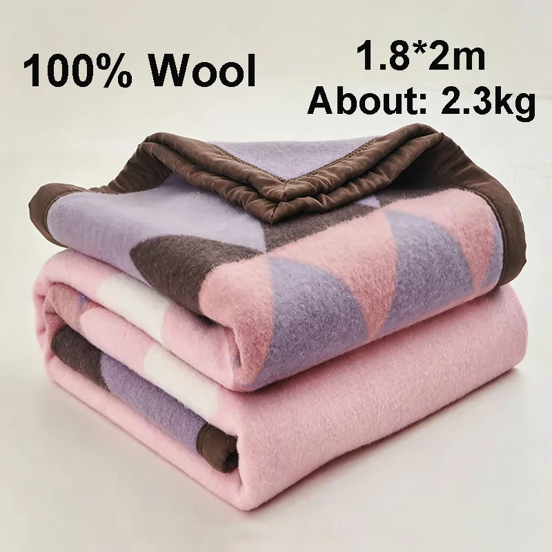 100% Wool Blanket 1.8*2m Warm Comforter Merino Fleece Blankets For Winter Autumn Sofa Bedding Camping Jacquard Pure Wool Blanket