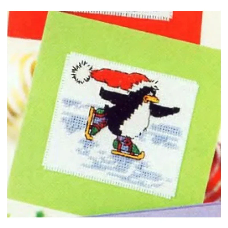 Amishop Cross Stitch Kit Penguin Cards Skating Greeting Gift Diy Needlewrok Home Decoration