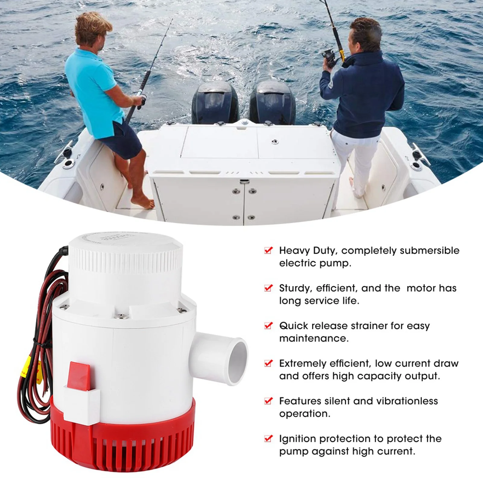 

3500GPH 12V Professional Submersible Bilge Pump Marine Boat Yacht Accessory G3500‑01
