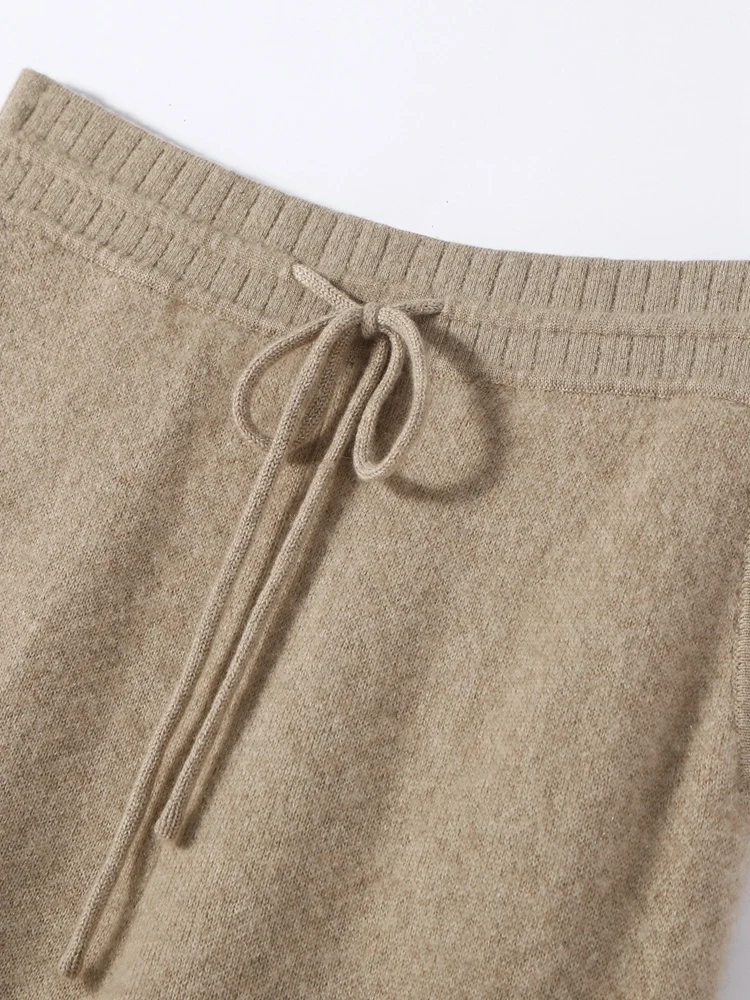 

Thick Autumn Winter Casual Straight-Leg Pants Women's 100% Cashmere Knitted Trousers Basic Solid Warm Soft Comfort Bottoms