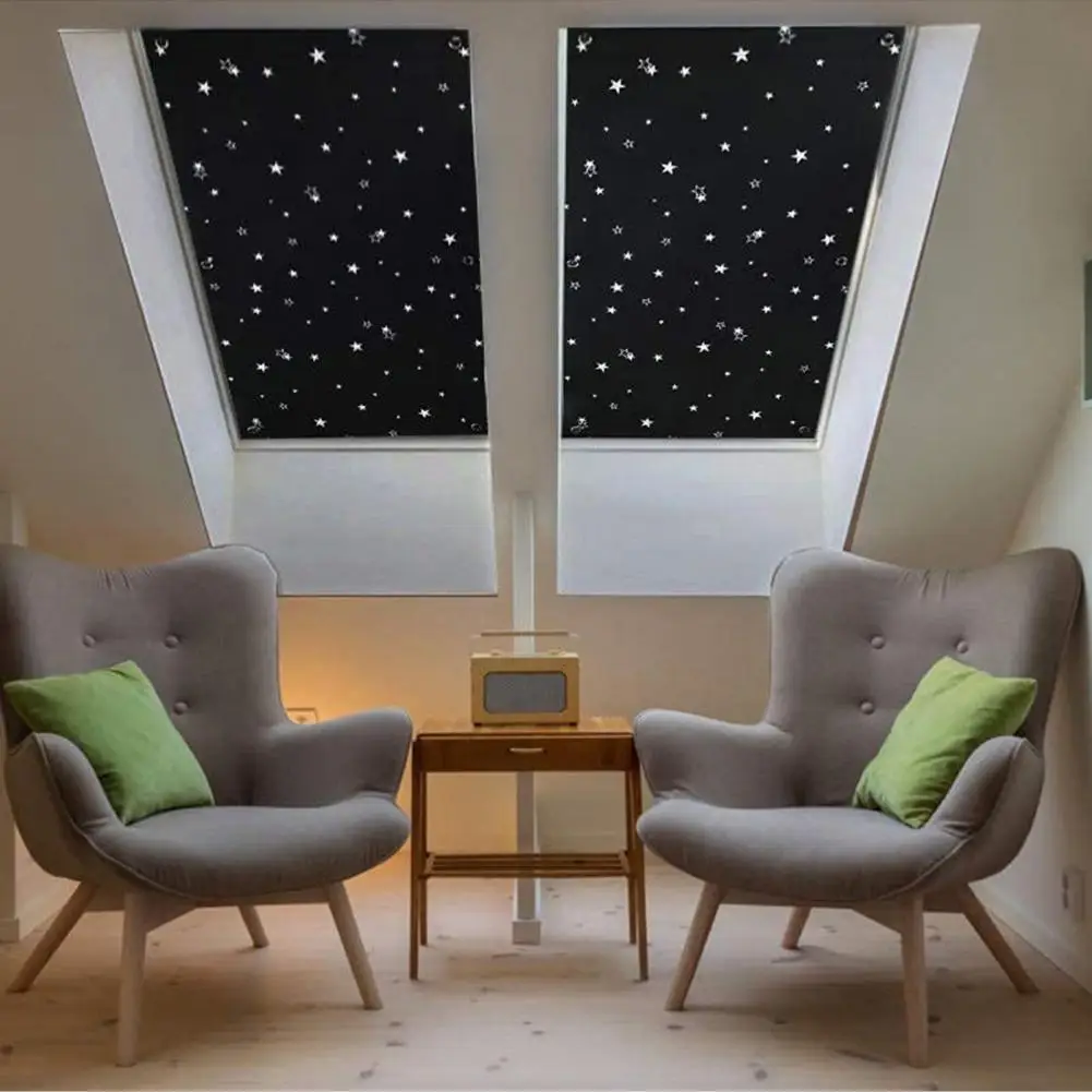 Star Moon Pattern Blackout Curtain Travel Window Blind Shade Removable Window Shade No Drill Light UV Block Window Cover