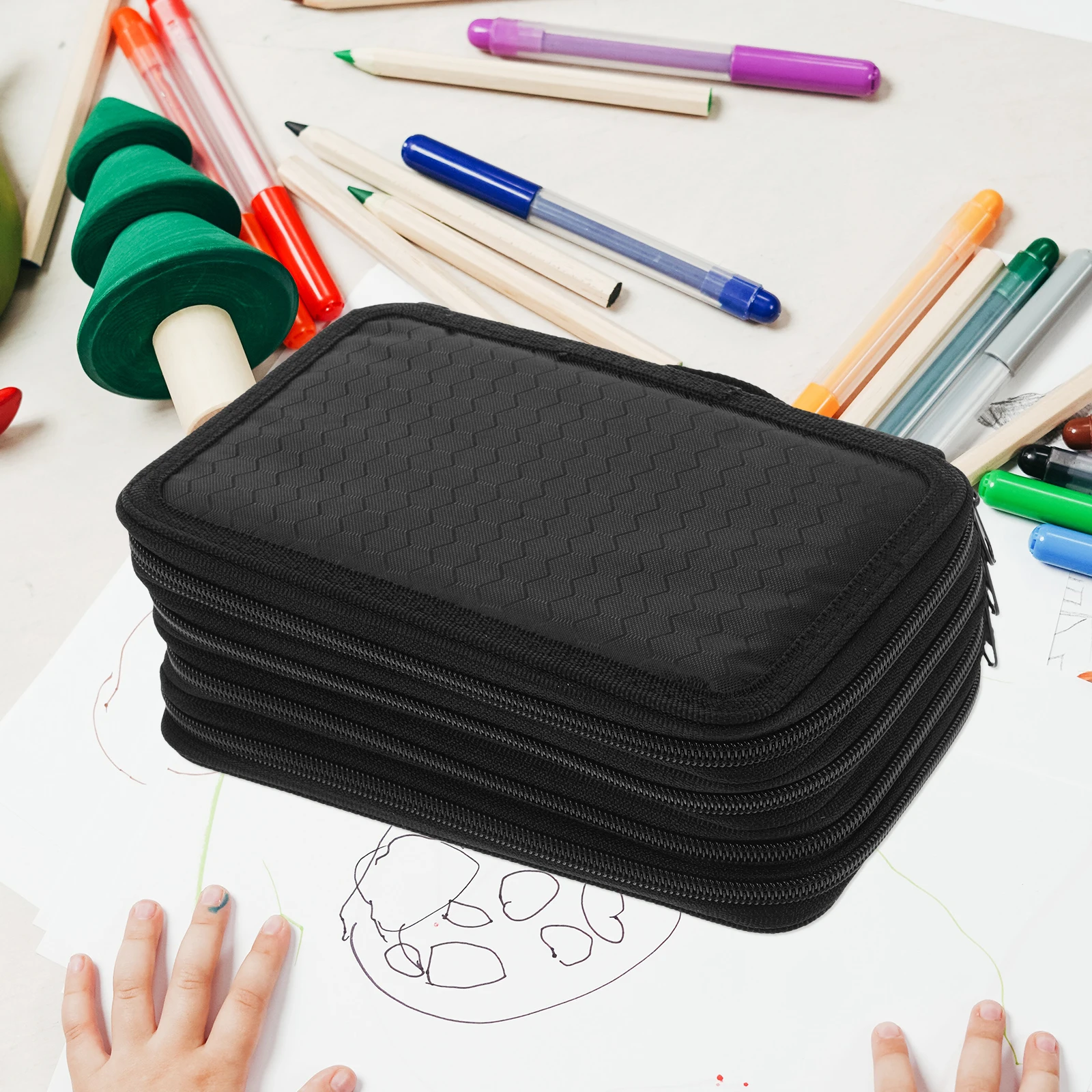 

Pencil Case 4-Layer Nylon Stationery Box Pencil Holder Organizer With Eraser Slot For School Art Office Travel