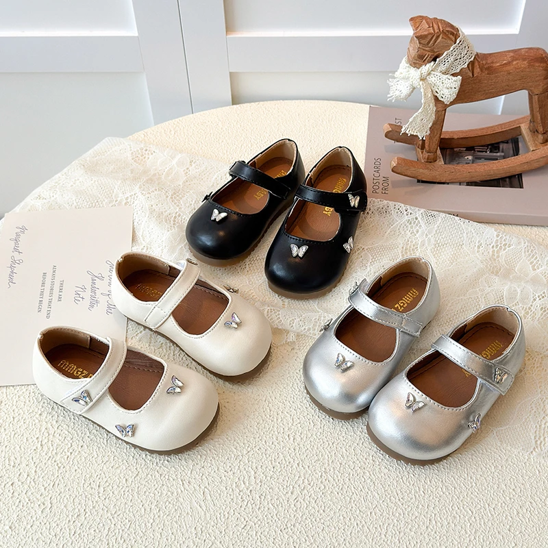 

Spring Girl's Princess Shoes Butterfly Cute Daily Kid's Flat Shoe Solid Colors Anti-slip Sweet Fashion Daily Children Shoes 4-6Y