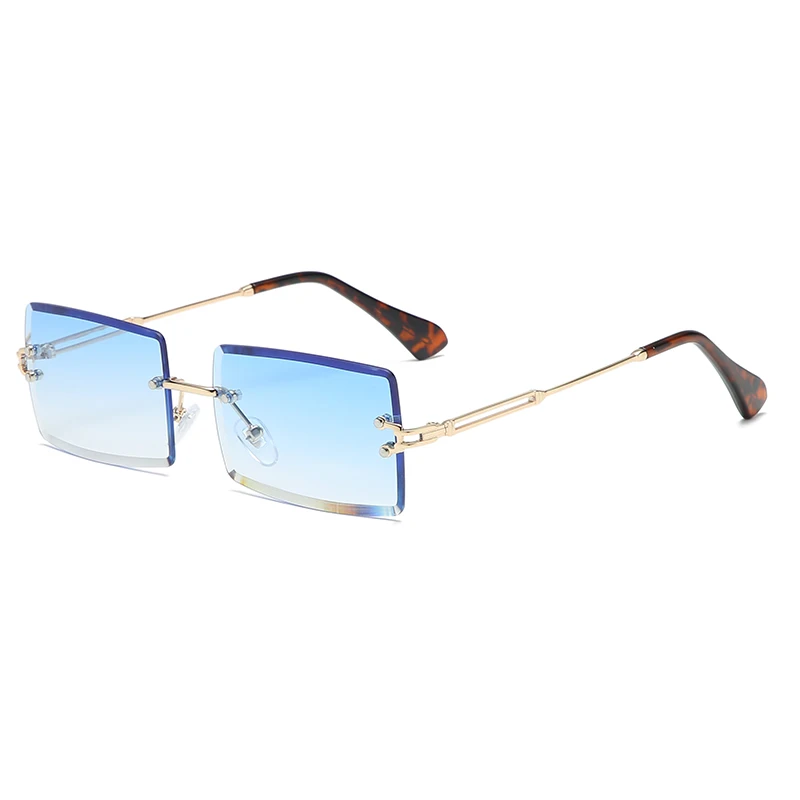 Mode Randloze Rechthoek Zonnebril Vrouwen Mannen Legering Trendy Merk Kleine Vierkante Zonnebril Gradiënt Zwarte Lens Tinten Uv400 - afbeelding 1