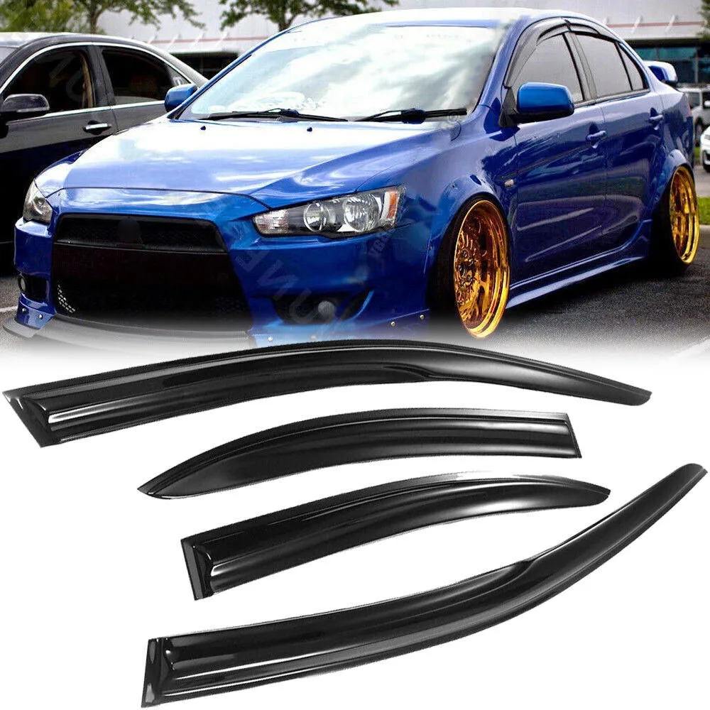 

Fits 08-17 Mitsubishi Lancer JDM Mugen Style Window Vent Visor Rain/Sun Tape-on