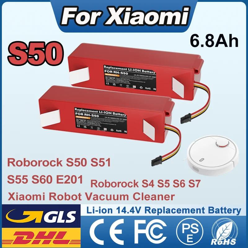 Batterie Li-ion 14.4V 6.8Ah pour aspirateur Robot Xiaomi Roborock S50 S51 S55 S60 S5 S6 S7 S4