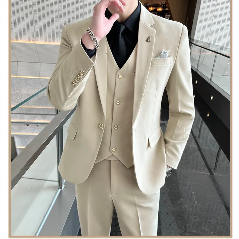 Jane-53  suit Men\'s Casual Business Dress Jacket Korean-style Slim-fit Best Man and Groom Wedding Dress Suit Three-piece Suit