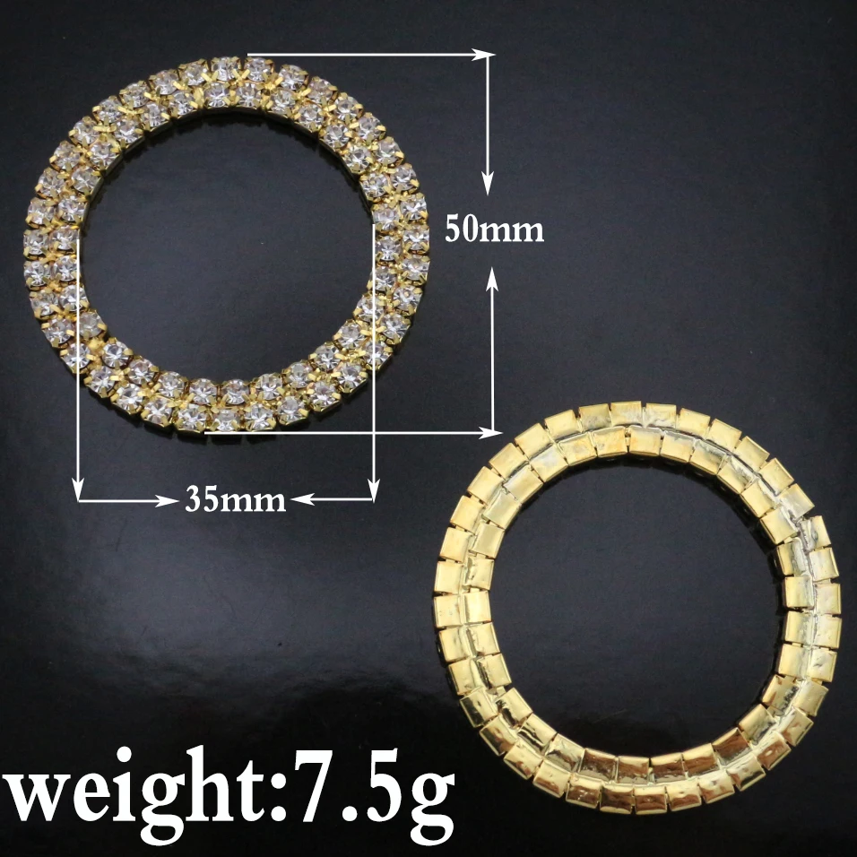 Golden 10pcs 50mm Circle Rhinestone Buckle Diamante Crystal Slider DIY Craft Supplies Wedding Invitation Card Decoration
