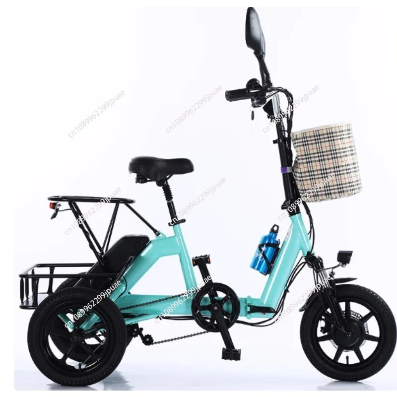 

14 Inch 3 Wheeled Electric Tricycle Foldable 48V 350W Electric Bike For Adults 2 Person With Removable Rear Seat Max Speed 20
