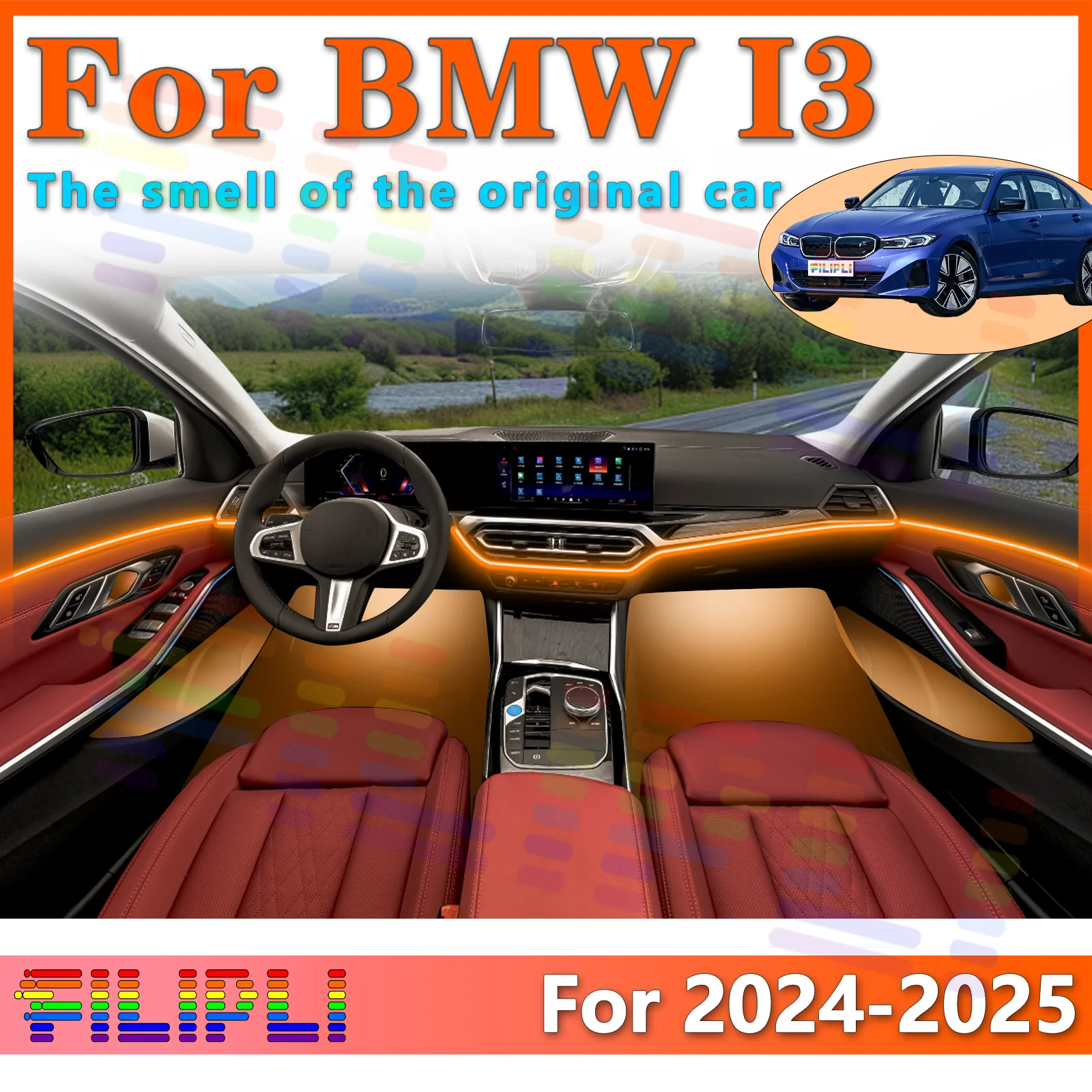 

FILIPLI для BMW i3 3-го поколения, украшение интерьера, акриловая светодиодная лента для окружающей среды, 64-цветное приложение для более расслабляющего привода