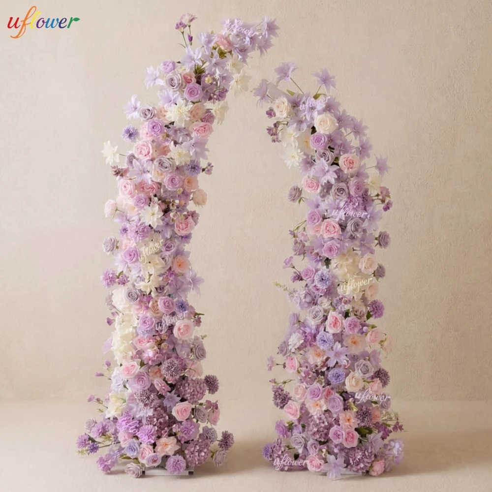 Luxuriöser Lila-Rosa Blumenbogen-Ständer Künstliche Blumenreihe für Indoor-Hochzeiten, Bankette, Brautpartys und Dekoration