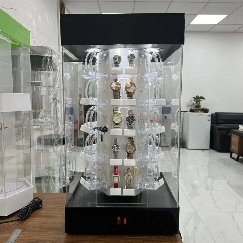 Rotatable Watch Holder with Lock Large Capacity Watch Holders Vertical Movable Watches Rack Luxury Watches Display Cabinet