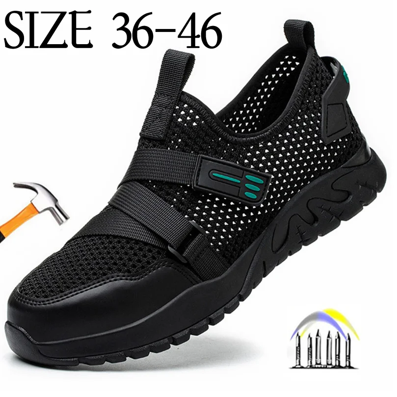 Summer Men Breathable Work Sneakers Anti-Puncture Indestructible Safety Shoes Man Light Work Boots Big Size 36-46