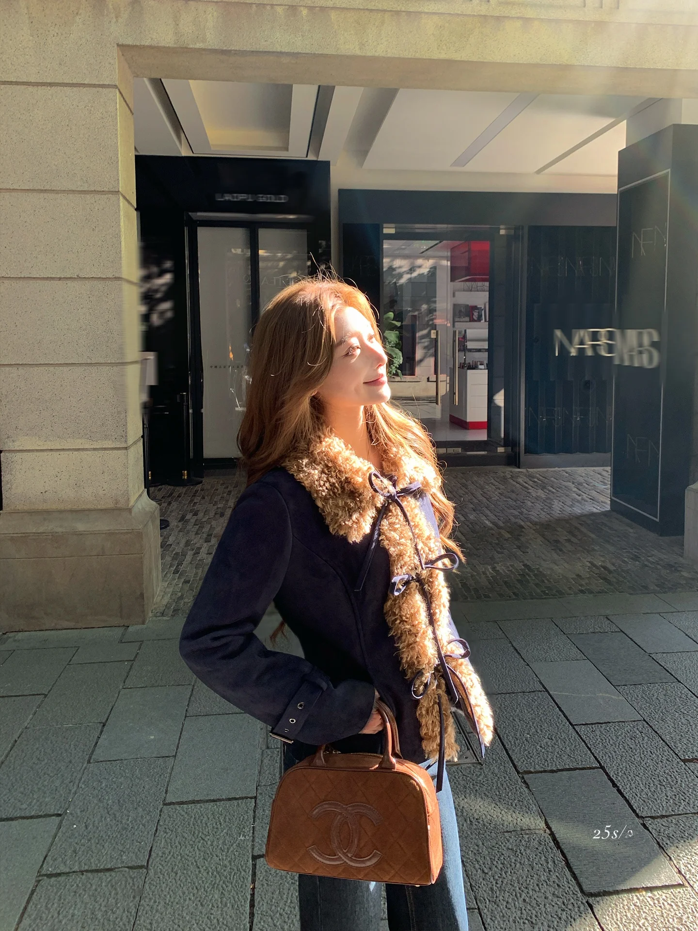 LIONE Castello Gola de pele de camurça vintage cor blo Jaet de couro sintético com cinto feminino ajuste regular casaco longo Sve