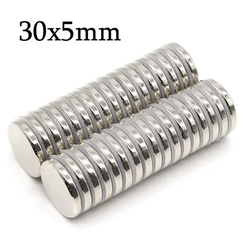 Imán de neodimio redondo súper fuerte de 30mm x 5mm, imanes potentes N35, imán magnético permanente para refrigerador NdfeB 30x5