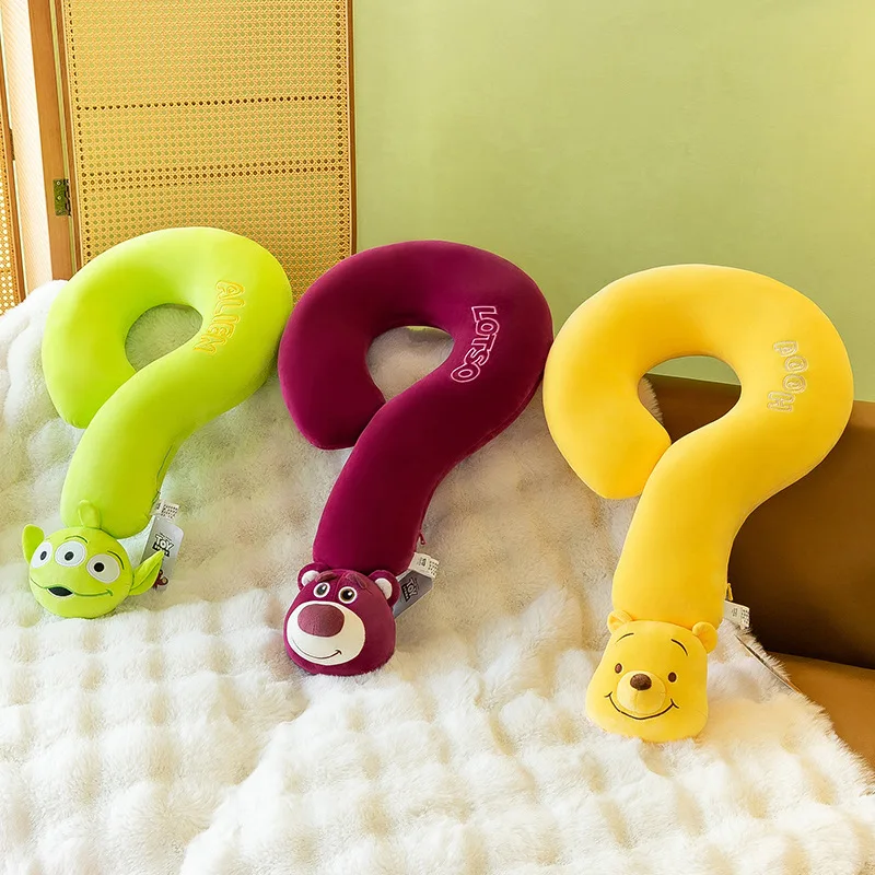 

New Disney Multifunctional Question Mark Strawberry Bear Pillow Dopamine Neck Pillow Soft Plush Filled Sleeping Pillow Toy Gift