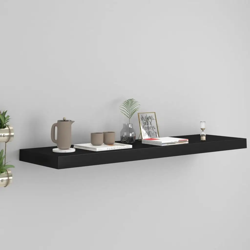 Modern Black Floating Wall Shelf 90x23.5x3.8 cm - Stylish MDF Storage Solution