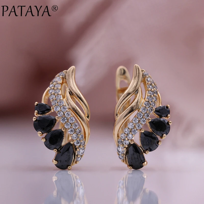 PATAYA New Water Drop Natural Zircon Women Earrings 585 Rose Gold Color Luxury Fashion Jewelry Unique Colorful Drop Earrings