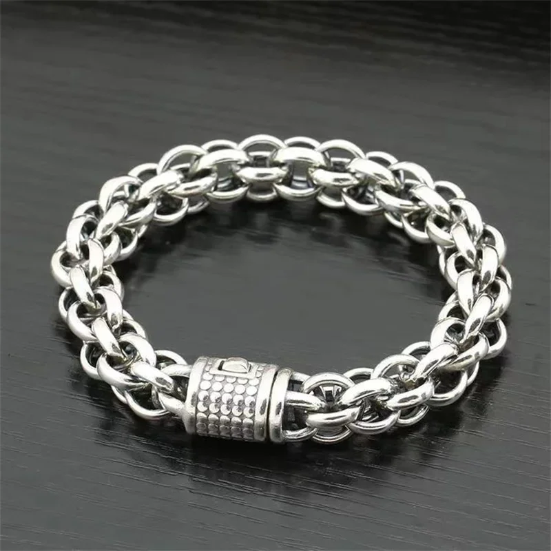 

Mencheese S925 Sterling Silver Bracelet Vintage Hand Braided Men's Chain Domineering Bangle Gifts for Boyfriend