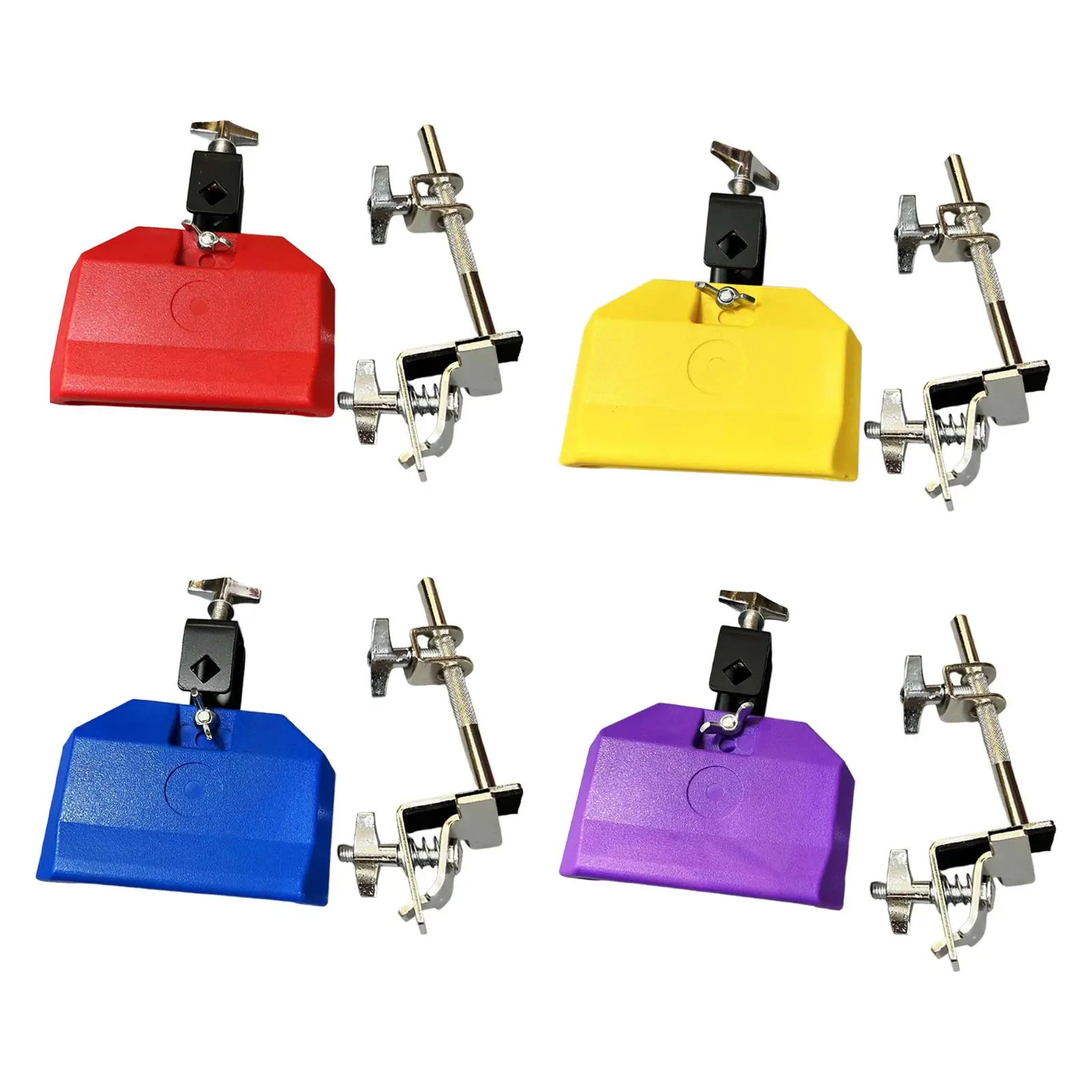 High Pitched Drum Cow Bell with Holder Clamp Durable Hoop Mounted Cowbell Holder