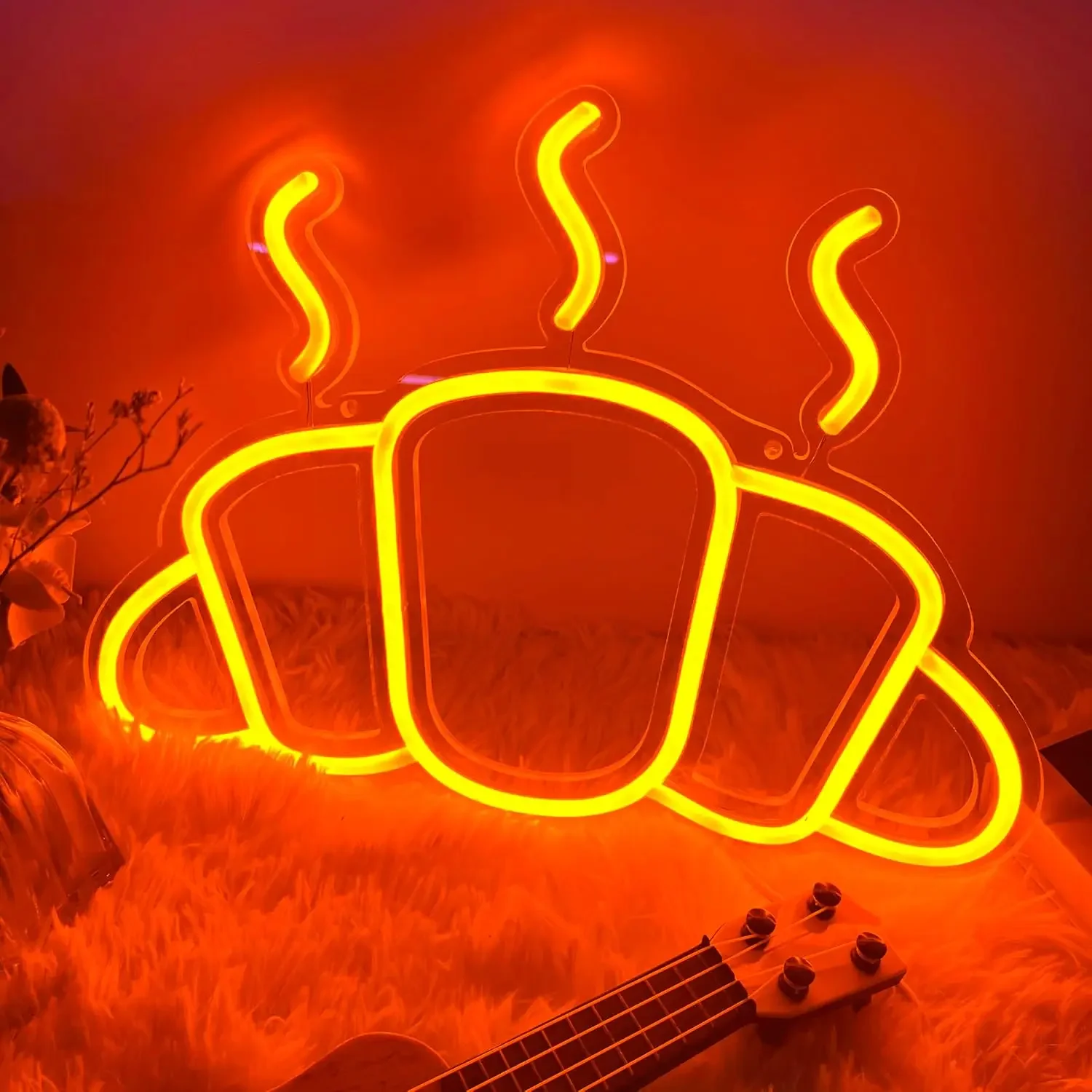 

Croissant Neon Sign USB Powered Bread LED Neon Signs Wall Decor for Restaurant Kitchen Coffee Shop Bedroom Gift for Bread Lovers
